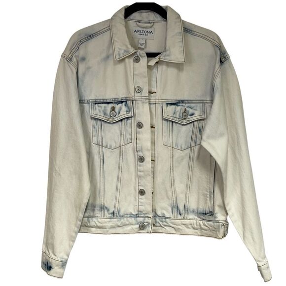 NWT ARIZONA JEAN CO Jacket Men's Small White Blue Extreme Bleach Denim Cotton - Picture 1 of 13